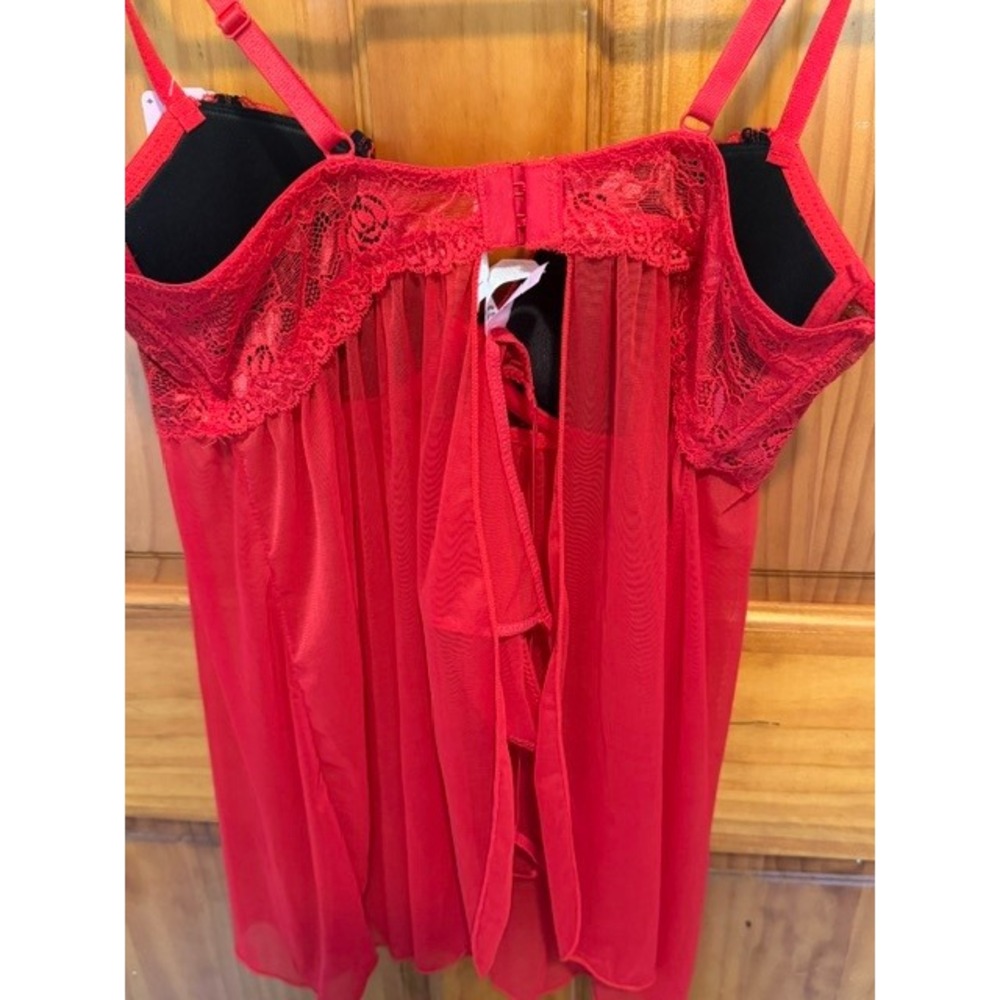 Jezebel Red Lace Underwire Babydoll Chemise and G-String Set Size Large 999562 - Picture 5 of 7